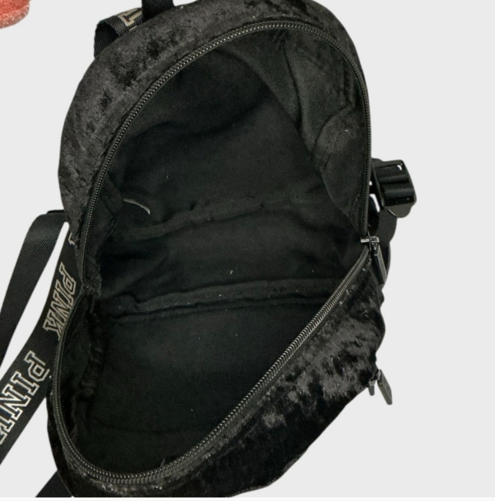 PINK by Victoria’s Secret Crushed Velvet Velour Mini Backpack Black - Picture 8 of 9